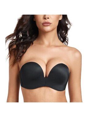 Women's Black Strapless Bra Push Up Anti-slip Support Lift Up Wire-free Bra